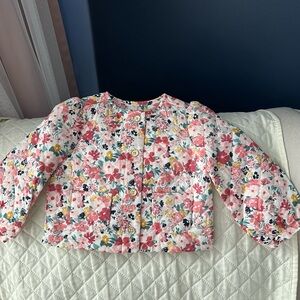 Janie and Jack Floral Puff Jacket - Pink, White, and Yellow